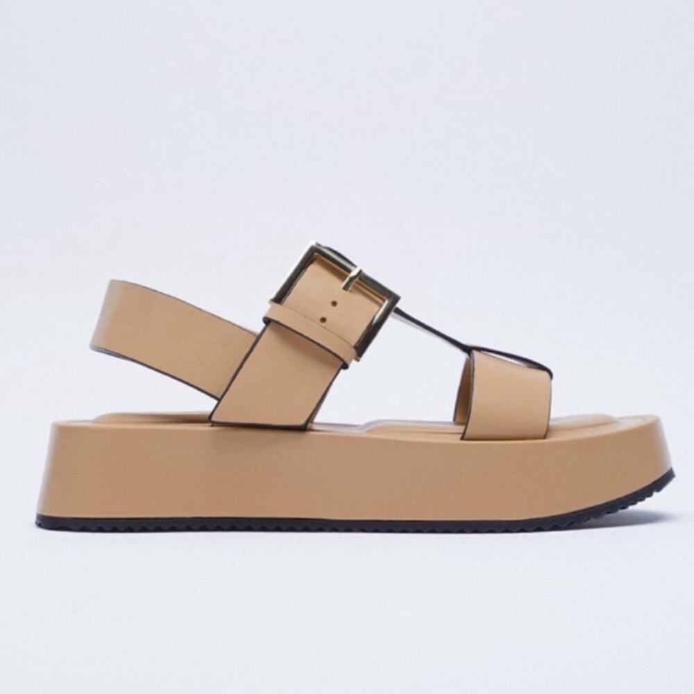 Zara Tan Strapy Platform sandals With Buckle Women's US size 9 (40) NWT - Picture 6 of 13